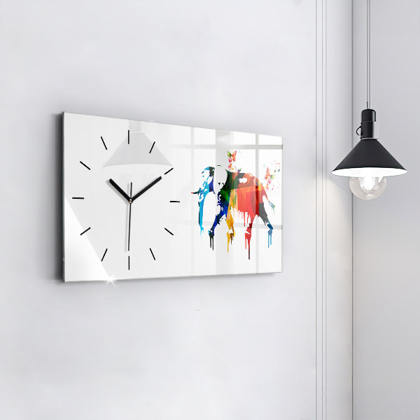 Horizontal wall clock Colorful painted elephant