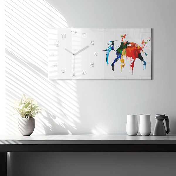 Horizontal wall clock Colorful painted elephant