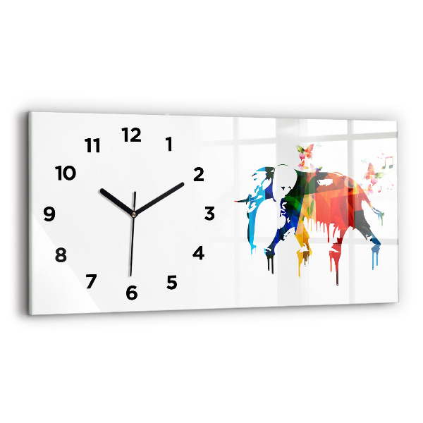 Horizontal wall clock Colorful painted elephant