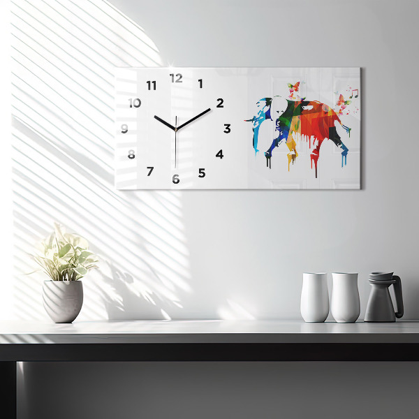 Horizontal wall clock Colorful painted elephant