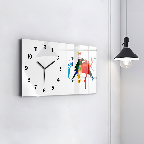 Horizontal wall clock Colorful painted elephant