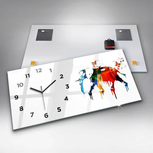 Horizontal wall clock Colorful painted elephant
