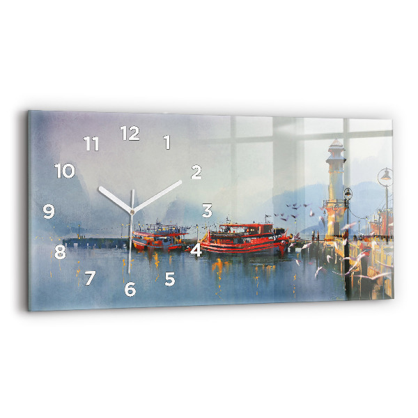 Horizontal wall clock Fishing boat in port