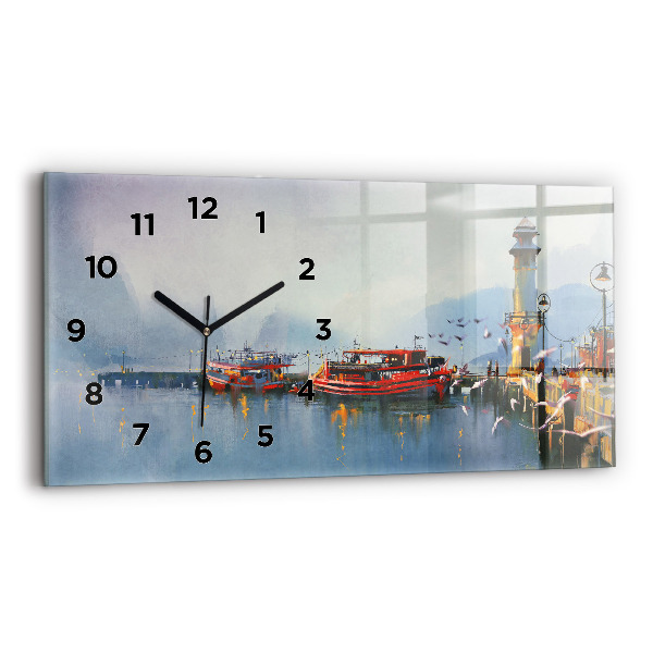Horizontal wall clock Fishing boat in port