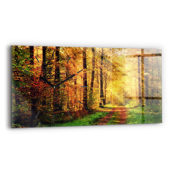 Horizontal wall clock Autumn forest scenery