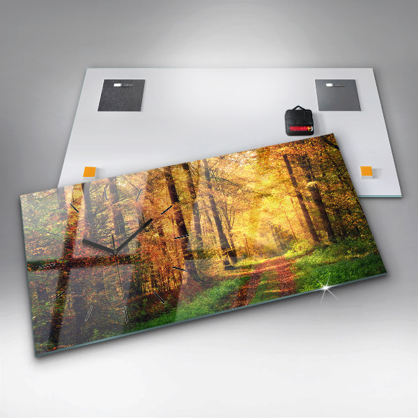 Horizontal wall clock Autumn forest scenery