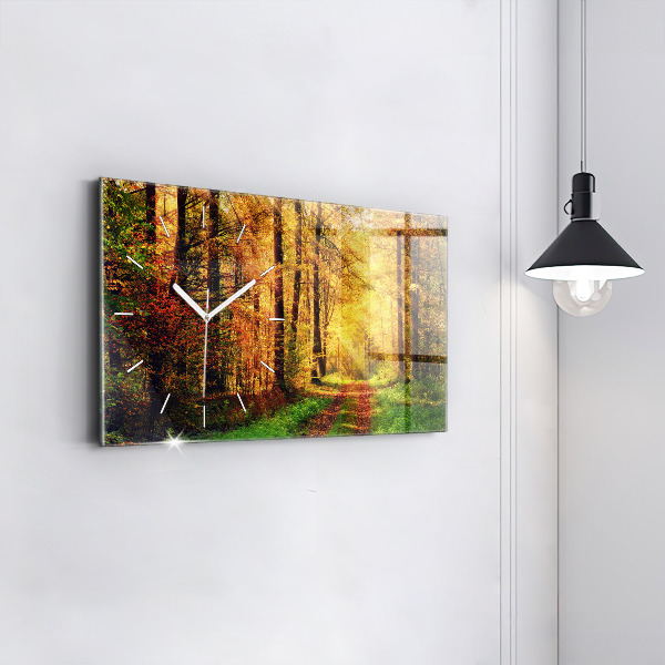 Horizontal wall clock Autumn forest scenery