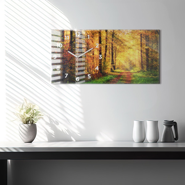 Horizontal wall clock Autumn forest scenery