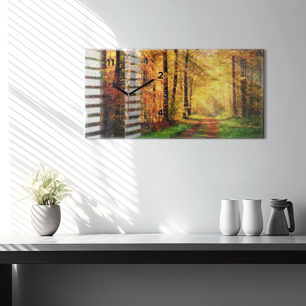 Horizontal wall clock Autumn forest scenery