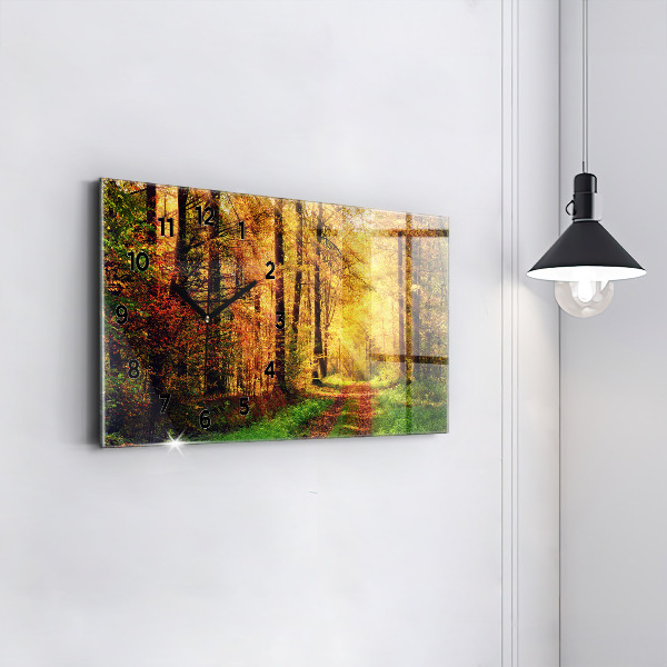 Horizontal wall clock Autumn forest scenery