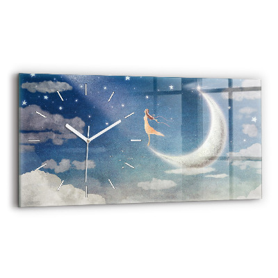 Horizontal wall clock Girl on the moon