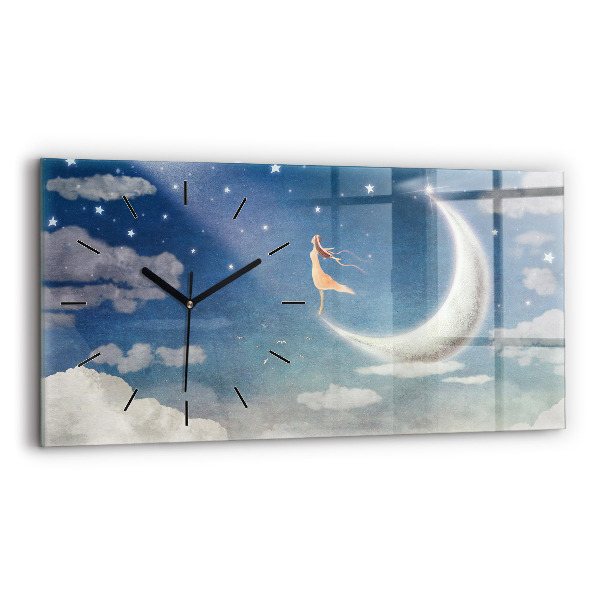 Horizontal wall clock Girl on the moon
