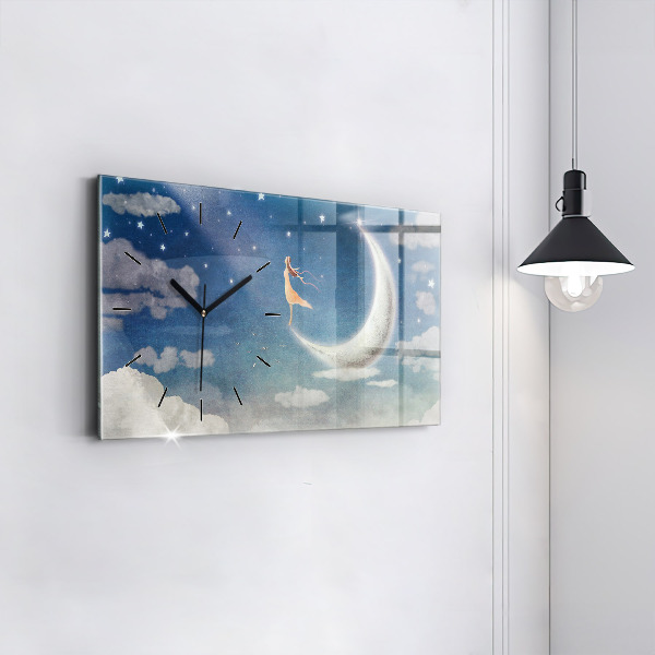 Horizontal wall clock Girl on the moon