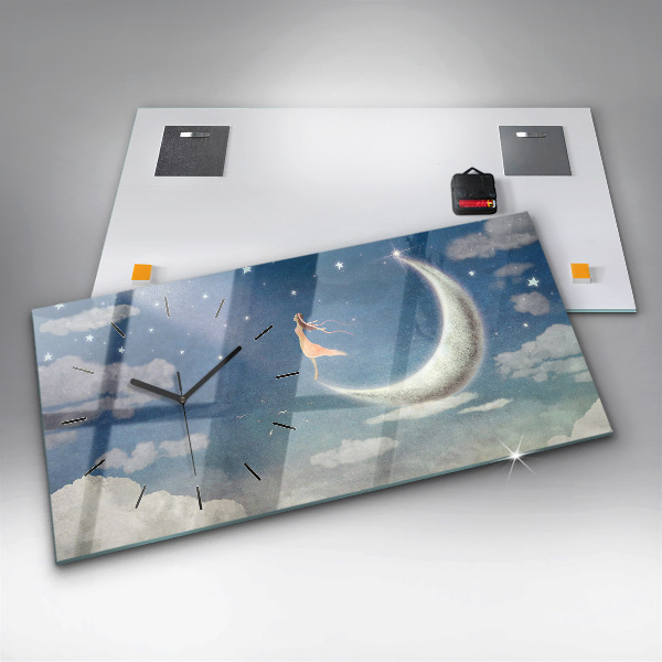 Horizontal wall clock Girl on the moon