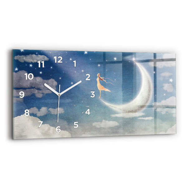 Horizontal wall clock Girl on the moon