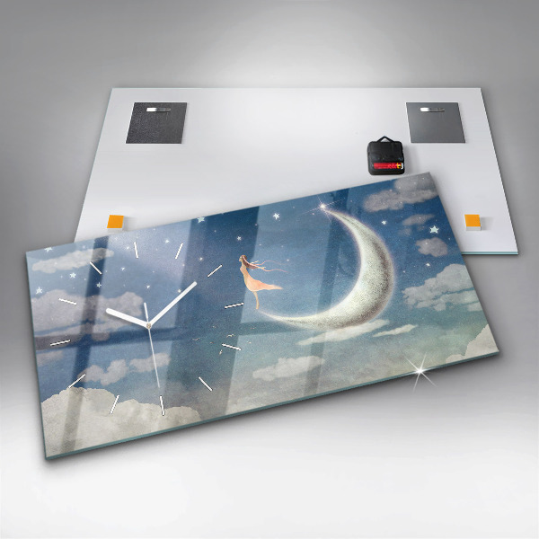 Horizontal wall clock Girl on the moon