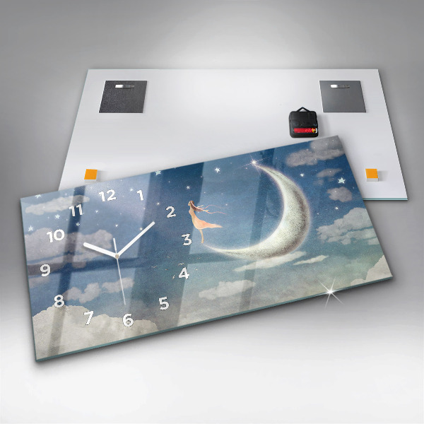 Horizontal wall clock Girl on the moon