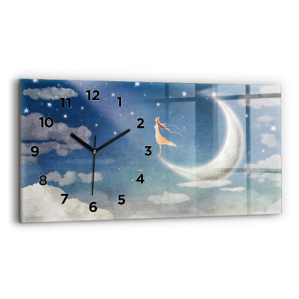 Horizontal wall clock Girl on the moon