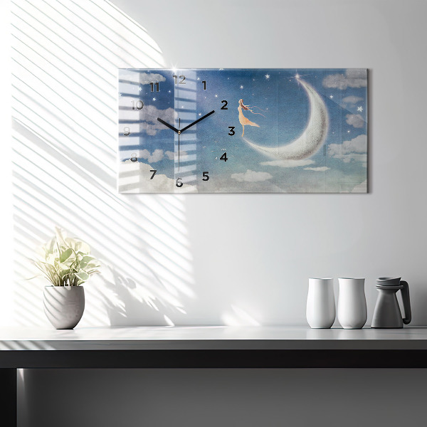 Horizontal wall clock Girl on the moon