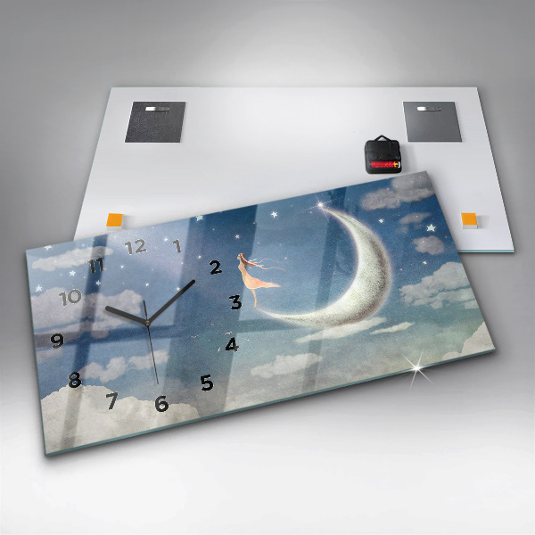 Horizontal wall clock Girl on the moon