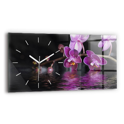 Horizontal wall clock Orchid flower on the water