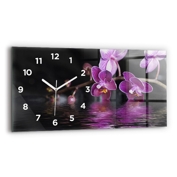 Horizontal wall clock Orchid flower on the water