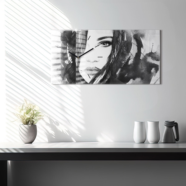 Horizontal wall clock Portrait of a woman watercolor