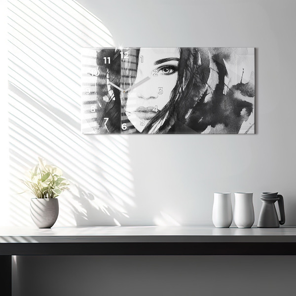 Horizontal wall clock Portrait of a woman watercolor