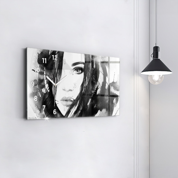 Horizontal wall clock Portrait of a woman watercolor