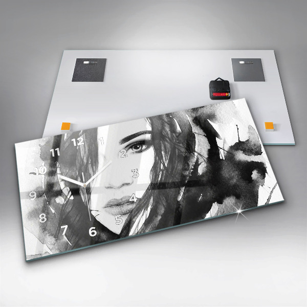 Horizontal wall clock Portrait of a woman watercolor