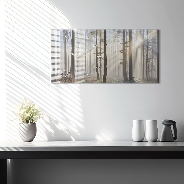 Horizontal wall clock Forest in the fog