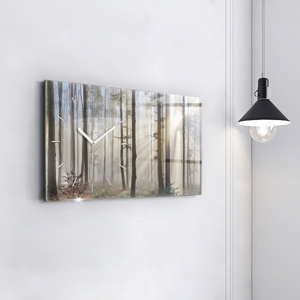 Horizontal wall clock Forest in the fog