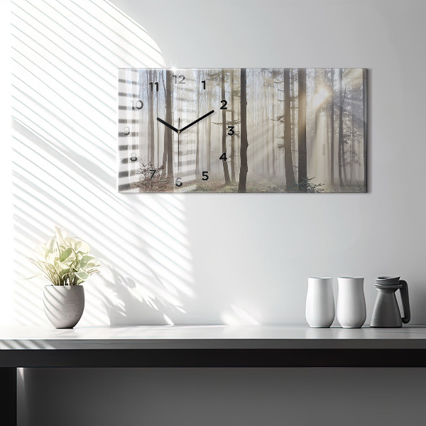 Horizontal wall clock Forest in the fog