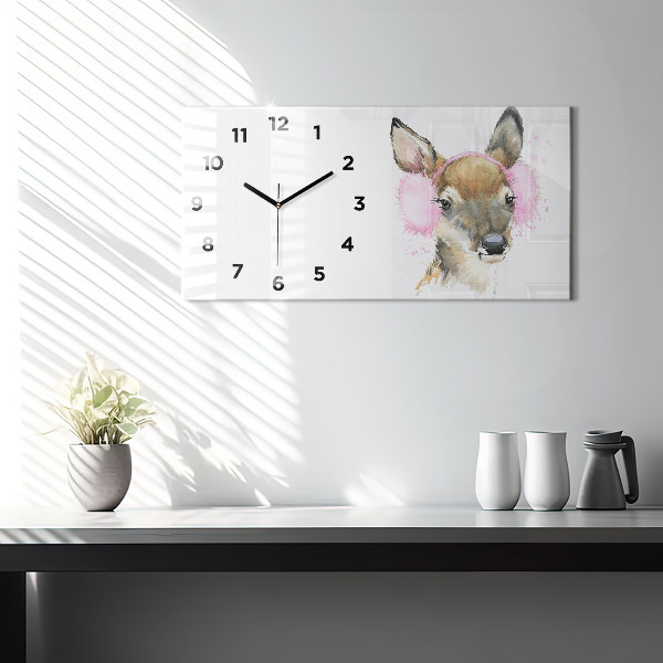 Horizontal wall clock Forest deer