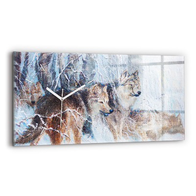 Horizontal wall clock Wolves in the forest