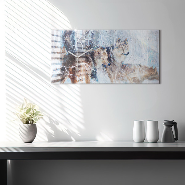 Horizontal wall clock Wolves in the forest