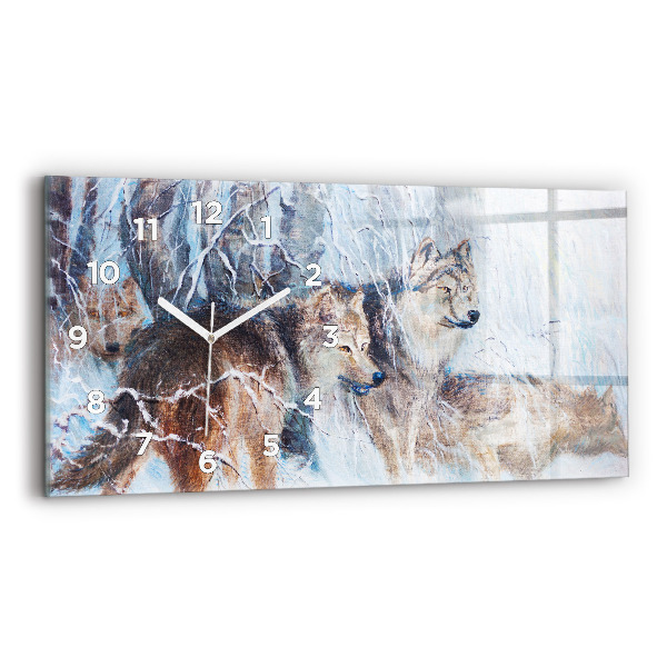 Horizontal wall clock Wolves in the forest