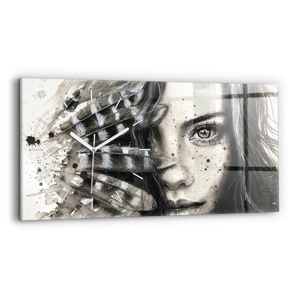 Horizontal wall clock Painted portrait