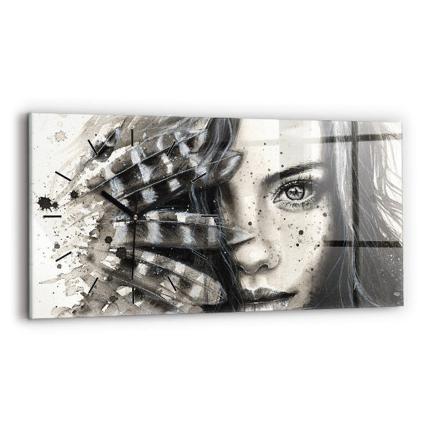 Horizontal wall clock Painted portrait