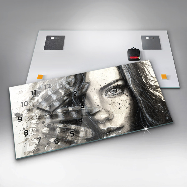 Horizontal wall clock Painted portrait