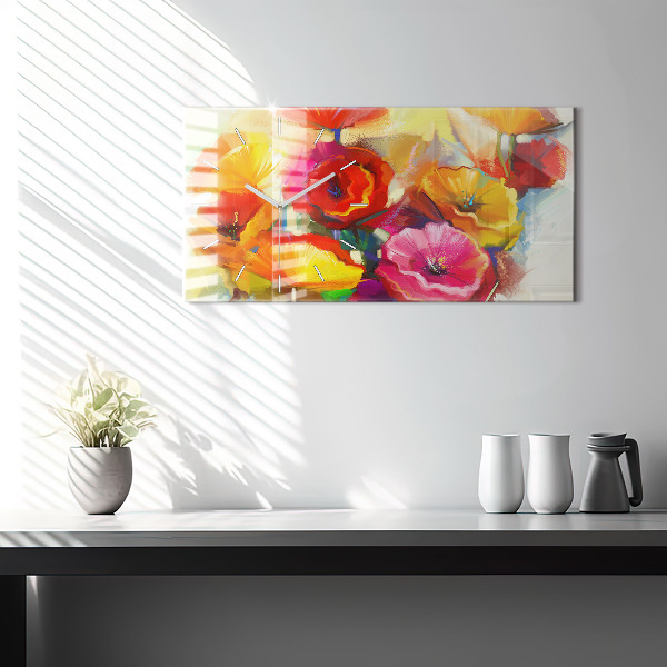 Horizontal wall clock Colorful poppies