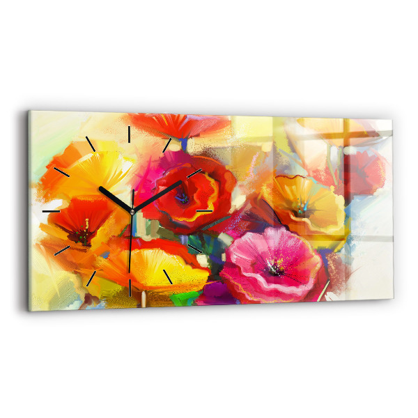 Horizontal wall clock Colorful poppies