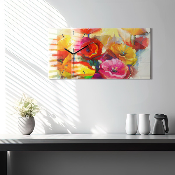 Horizontal wall clock Colorful poppies