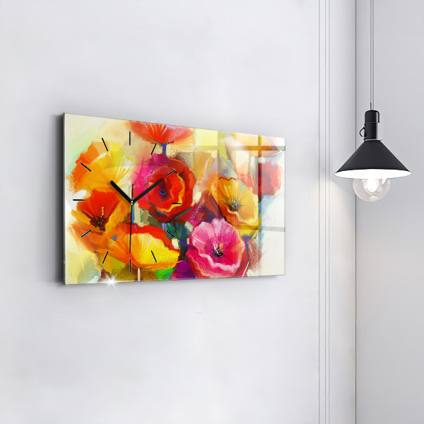 Horizontal wall clock Colorful poppies
