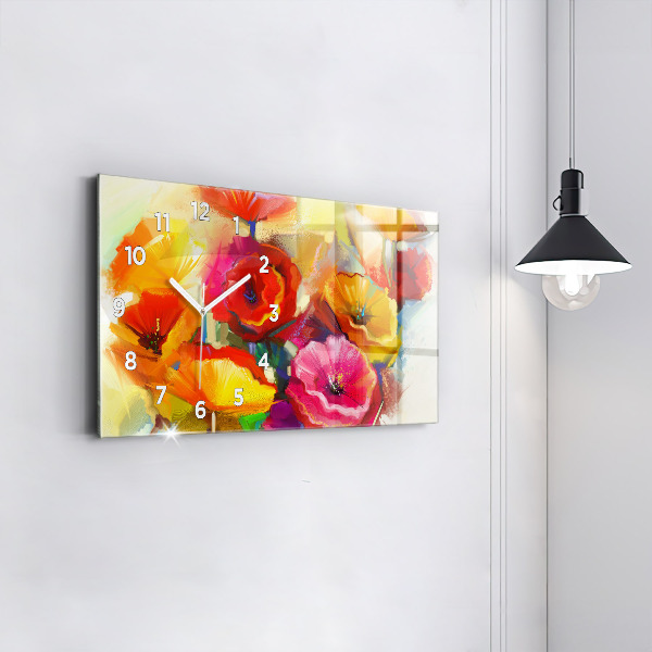 Horizontal wall clock Colorful poppies