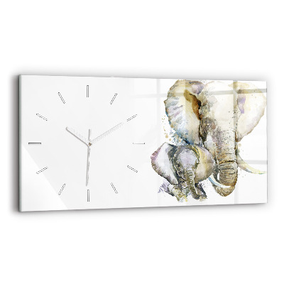 Horizontal wall clock Painted animals elephants