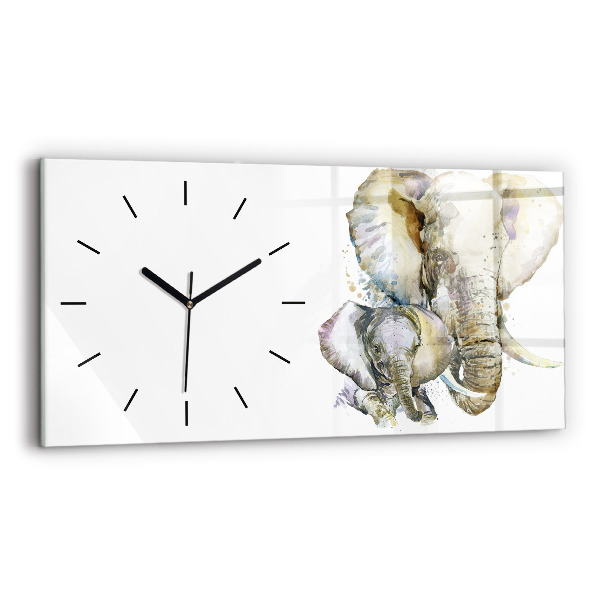 Horizontal wall clock Painted animals elephants