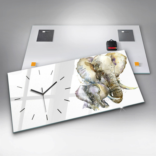 Horizontal wall clock Painted animals elephants