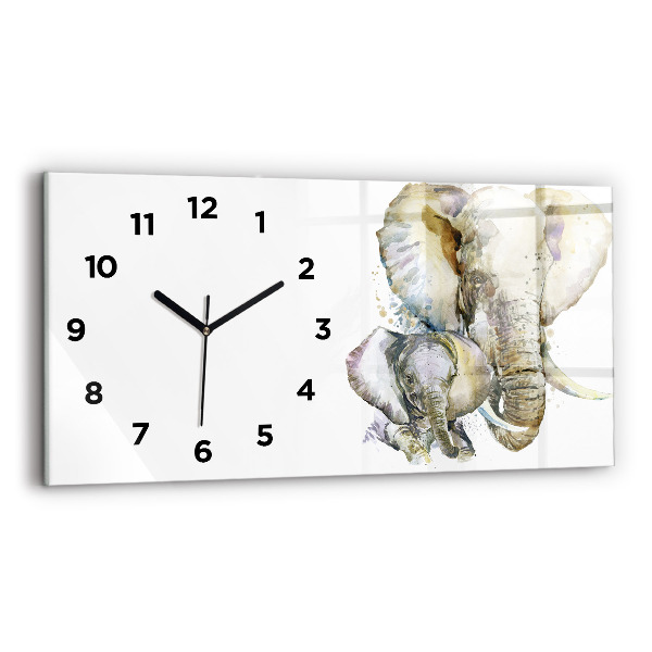 Horizontal wall clock Painted animals elephants