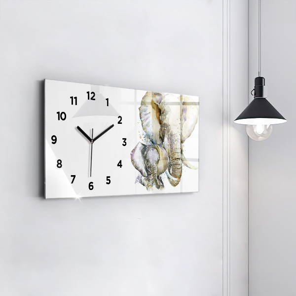 Horizontal wall clock Painted animals elephants